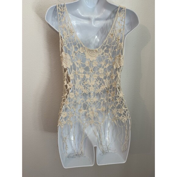 Roommates Women Tank Top Open Lace Crochet 100% Cotton Boho Festival Fringe S/M - Picture 3 of 6